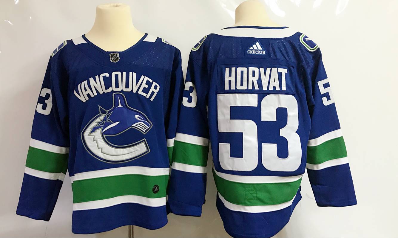 Men Vancouver Canucks #53 Horvat Blue Hockey Stitched Adidas NHL Jerseys